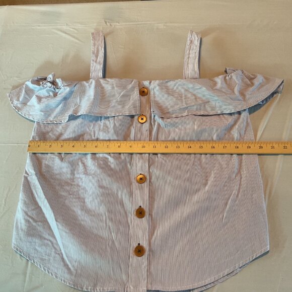NWOT Maeve Blue & White Striped Off-Shoulder Top With Buttons Womens Size 10 - Picture 3 of 9